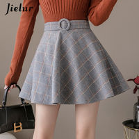 Jielur Plaid Women Skirt Winter Slim Black Saia Faldas New Chic Mini A-line Skirt High Wiast Zipper Skirts Womens Autumn S-XXL