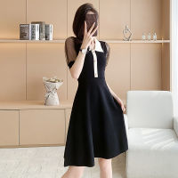 Gifts 2023 Summer New High -End WomenS Clothing Ice Silk Short -Sleeved A -Line Dress, Small Incense Wind Hollow Mesh