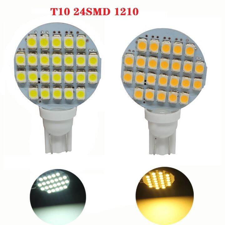 1ชิ้น-t10-194-168-w5w-1210-3528-24-led-24smd-12โวลต์-dc-อบอุ่นสีขาวเย็นสีขาวอัตโนมัติหลอดไฟแทนที่ไฟสปอตไลสองขาหลอดไฟ-led