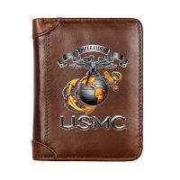 กระเป๋าใส่เงินของผู้ชายหนังแท้หรู USMC Semper Fidelis มีกระเป๋าที่ใส่นามบัตรแบบบางสั้นผู้ชายคุณภาพสูงของขวัญ