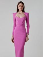 【YF】 New Arrival Women Winter Sexy Long Sleeve V Neck Pink Black White Midi Bandage Dress 2023 Elegant Evening Club Party