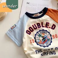 Wander เสื้อยืดเด็กผู้ชาย เสื้อผ้าเด็กผู้ชาย เด็กชายและเด็กหญิง 2023 ใหม่ผ้าฝ้ายพิมพ์ลายการ์ตูนเสื้อยืดแขนสั้นระบายอากาศแห้งเร็ว23516