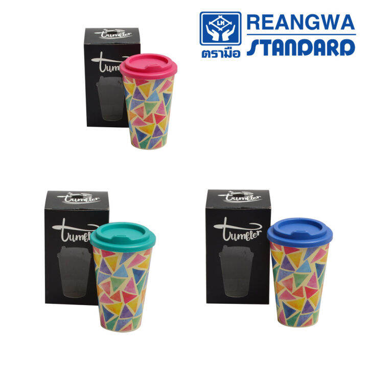 reangwa-standard-แก้วกาแฟร้อน-360-ml-แก้วเครื่องดื่ม-ลายสามเหลี่ยม-มี-3-สี-น้ำเงิน-ชมพู-และเขียว-rw-6100iml