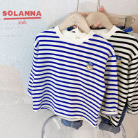 SOLANNA เสื้อแขนยาวเด็ก ดีไซน์ลายเส้นเกาหลี เสื้อยืดแขนยาวผ้าฝ้ายบริสุทธิ์สำหรับเด็กโต23727