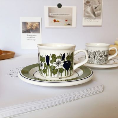 ㍿❆  Ins Finnish same style middle-aged flower fairy grass cherry ceramic coffee cup saucer hand-brewed afternoon tea