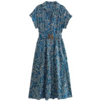 European and American style summer new fashion trendy womens slimming belted printed dress 7921629 080