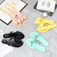 Melissa flip flops ฤดูร้อนใหม่ของผู้หญิงสวมใส่ชายหาดแนวโน้มแฟชั่นอีเบย์เยลลี่โบว์รองเท้าแตะแบน