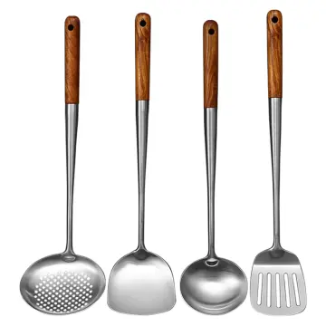 Stainless Steel Kitchen Cooking Utensils Specialty Chinese Wok Utensil Set  with Skimmer Slotted Spoon, Spatula Turner, Wok Spatula and Soup Ladle for