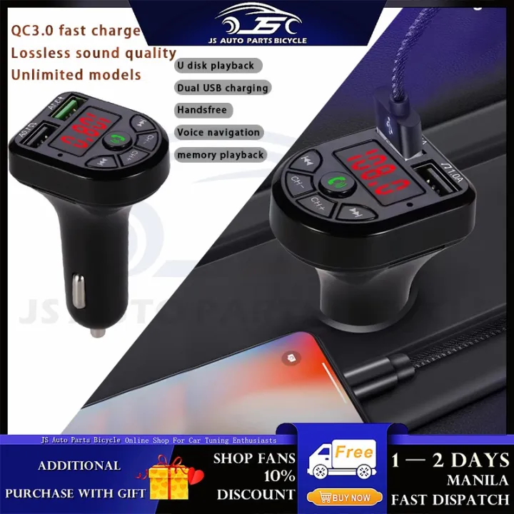 【3.1A Dual USB Car Charger】Bluetooth Car Kit FM Transmitter Aux