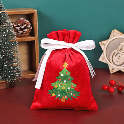 Bali ถุงของขวัญลูกกวาดกำมะหยี่ถุงของขวัญคริสต์มาสถุงรูดตกแต่งคริสต์มาส