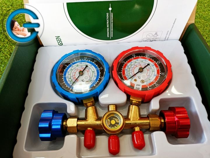 เกจคู่-manifold-gauge-hs-536c-แมนิโฟเกจคู่-analog-แบบเข็ม-r22-r404a-r134a-r407c-มีปลอกยางกันกระแทก