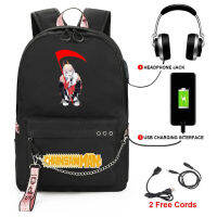 แฟชั่นอินเทรนด์ Chainsaw Man USB นักเรียนโรงเรียนกระเป๋า Unisex พิมพ์ Oxford กันน้ำโน้ตบุ๊ค Multifunction Travel Backpacks