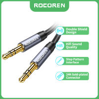 Rocoren สาย AUX 3.5มมแจ็คเสียงตัวผู้ไปยังตัวผู้อะแดปเตอร์แปลงสเตอริโอสายเคเบิลนำเสียงชุบทองไนล่อนถักช่องรับสัญญาณเสียงสาย Aux