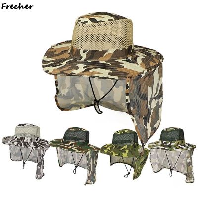 Outdoor Fishing Hat Wide Brim Man Breathable Mesh Cap Beach Hats Camouflage UV Protection