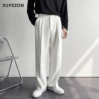 LISUPEEON 丨 mens drape straight suit pants Loose Cal White Wide Leg Trousers mopping pants Comfortable and breathable