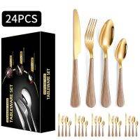 Imitation Wood Grain Knife, Fork And Spoon 24-Piece Creative Four-Piece 430 Stainless Steel Tableware Set