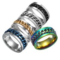 CIFbuy Stainless Steel 8mm Chain Spinner Ring For Men Blue Gold Cool Black Punk Rock Rotatable Rings Accessories Jewelry Gift