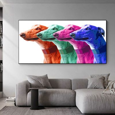 SELFLESSLY ART Pop Art ภาพวาดผ้าใบ Greyhound สัตว์ภาพวาดสีน้ำมันโมเดิร์นที่มีสีสัน Galgo โปสเตอร์พิมพ์ภาพผนังศิลปะ Decor