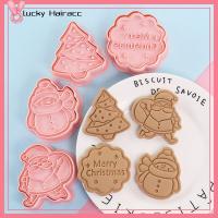 LUCKY HAIRACC 4Pcs/Set แม่พิมพ์สำหรับตกแต่ง แม่พิมพ์คุกกี้คริสต์มาส ตกแต่งด้วยการตกแต่ง พลาสติกทำจากพลาสติก แม่พิมพ์บิสกิต ของใหม่ การ์ตูนลายการ์ตูน แม่พิมพ์อบขนม