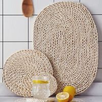 【CW】 Corn Woven Dining Table Mats Round Rattan Placemats Insulation Pot Holder Cup Coasters Accessories