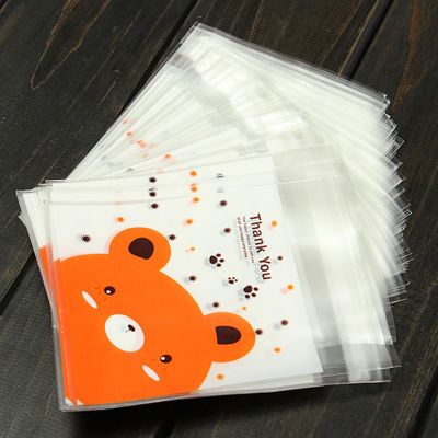 Rayua รูปหมี100ชิ้นกล่องใส่ขนมคุกกี้มีกาวในตัวถุงของขวัญกระดาษแก้วสำหรับงานแต่งงานงานวันเกิด