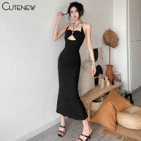 Cutenew ยุโรปสไตล์เซ็กซี่แฟชั่นแขนกุดผ้าพันแผล Halter คอ Hollow Design Slim Maxi Bodycon ชุดปาร์ตี้ Womens