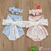 COD DSFERTEREERRE BABYGARDEN-Baby Girls Off Shoulder Romper Sweet Style Summer Floral Printing Bow Decoration Strapless Sleeveless Romper Headwear