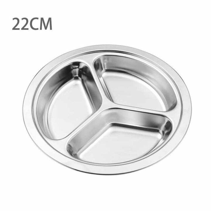 Stainless Steel Round Food Serving Tray Divided Metal Plate Pack 3 Compartments Lazada