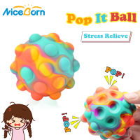 NiceBorn pop it ball fidget toy 3D Rainbow Silicone Bubble Ball Decompression Ball Pop It Fidget Toys Round Press Pinch Stress Sensory Push Bubble Squ
