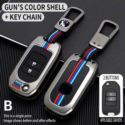 for Honda Metal Key Fob Cover Key Fob Case With Keychain, Compatible With for Honda Civic CR-V HR-V Accord Jade Crider Odyssey 2015- 2018 Key Cover Accessories
