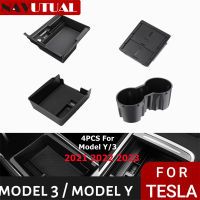 4PCS ABS Center คอนโซล Organizer ถาดสำหรับ Tesla รุ่น Y 2023รุ่น3 2022 Armrest ซ่อน Cuy ลิ้นชัก Cupholder อุปกรณ์เสริม