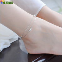 【M-ZONE8】korean 925 Silver Ladies Girls Silver Double Bead Star Anklet Bracelet Chain Adjustable Women Jewelry