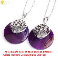 CSJA Natural Stone Flower of Life Pendant Necklace Reiki Amulets Hollow Out Circle Pendants Fit for Women Men Charm Jewelry G052