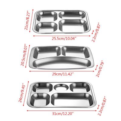 Stainless Steel Divided Dinner Tray Lunch Container Food Plate for School Canteen 345 Section
