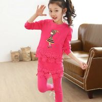 New Girls Top+ Pants Lace Flower Set Clothes Size:3-9 Years YF032