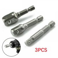 3pcs Drill Socket Adaptor 3 Pcs Hex Shank 1/4 3/8 1/2 Drive Screwdriver Drill Bit Electric Socket Wrench Adapter