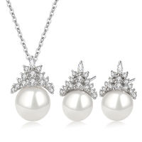 Ice Queen Crown Pearl Earrings Womens Fashionable Micro Diamond Crown Pendant Necklace Set