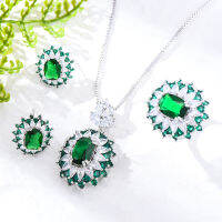 Missvikki Gorgeous Luxury Green สร้อยคอแหวนต่างหูชุดเครื่องประดับ Charm สร้อยข้อมือ DIY Cubic Zircon Party แสดงของขวัญ Accessories