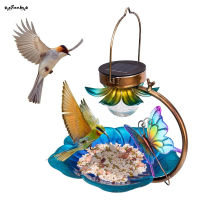 SUC Floral Hummingbird Hanging Birds Feeder Metal Solar LED Light Dream House Birds House For Little Birds For Yard