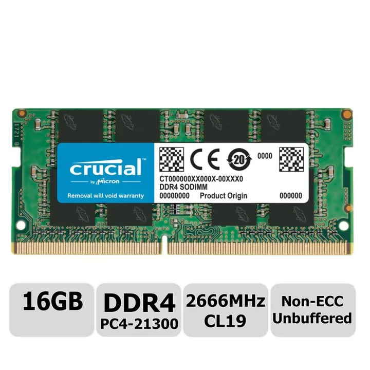 Crucial 16gb Single Ddr4 2666 Mt S (pc4-21300) Dr X8 Sodimm 260-pin 