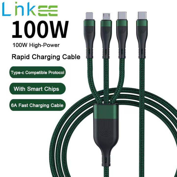 1.5m 3 in 1 PD USB C Cable 100W 6A Fast Charging Micro USB Type C Cable