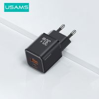 USAMS เครื่องชาร์จ USB ที่รวดเร็วคู่30W ชนิด C PD ชาร์จเร็ว3.0ที่ชาร์จแบตเตอรี่โทรศัพท์สำหรับ15 14 13 12 11 Pro Max เหมาะสำหรับ Xiaomi ที่เหมาะกับแท็บเล็ต Samsung