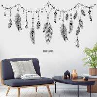 [24 Home Accessories] Black Boho Feathers สติ๊กเกอร์ติดผนังสำหรับห้องนอนห้องนั่งเล่นห้องอาบน้ำ Bar Kitchen Wall Decor สติ๊กเกอร์ศิลปะแบบถอดได้ภาพจิตรกรรมฝาผนัง Diy