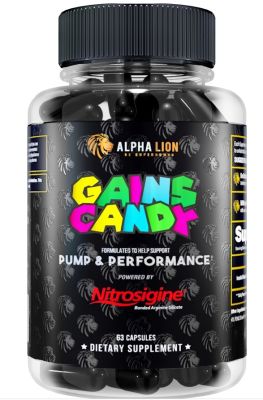 Alpha Lion Gains Candy Nitrosigine (60 Capsules) Enhance your physical performance a patented complex that supports long-lasting increased pumps, nitric oxide production, cognitive focus improves blood flow preworkout