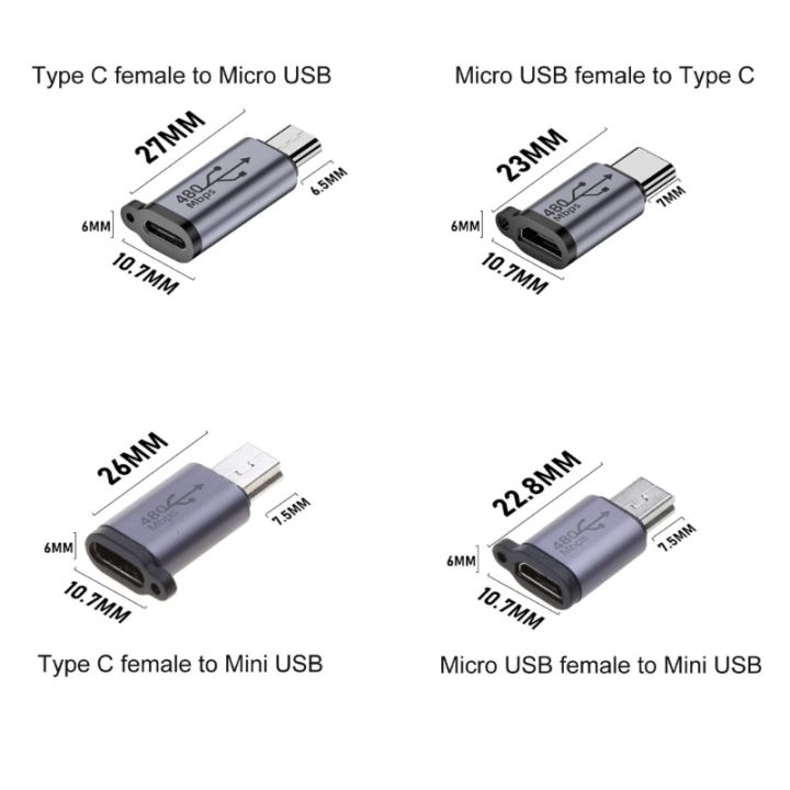 usb-อะลูมิเนียมอัลลอย-c-เพื่อไมโคร-usb-อะแดปเตอร์-usb-ขนาดเล็กสำหรับกล้องถ่ายรูปแท็บเล็ตโทรศัพท์มือถือ