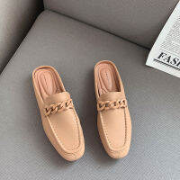 TOP☆Women New Flat Half Slippers Lady Fashion Leather Back Space Soft Sole Shoes