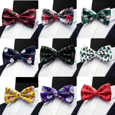 New Christmas Bow Ties for Men Printed Novelty Pre tied Bowtie Double Fold Fashion Men 39;s Bowtie Red for Christmas Festival Gift