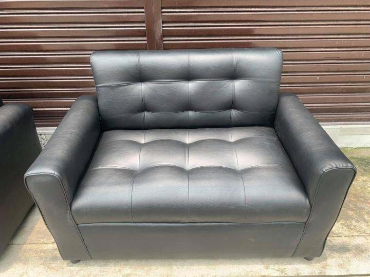 erika sofa 2 seater black leather uratex foam | Lazada PH