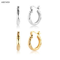 ANDYWEN New 925 Sterling Silver Gold 19mm Big Hoops Irregular Geometric Circle Round Ovals Women Rock Punk Jewelry Clips