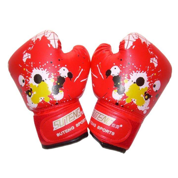 1pair-pu-leather-workout-muay-thai-ergonomic-boxing-gloves-fight-mitts-training-sparring-shockproof-kids-children-baby-punch